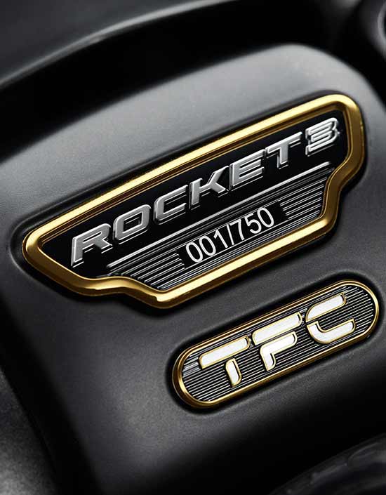 Triumph Rocket 3 TFC premium gold badging and detailing, including numbered, limited edition plaque